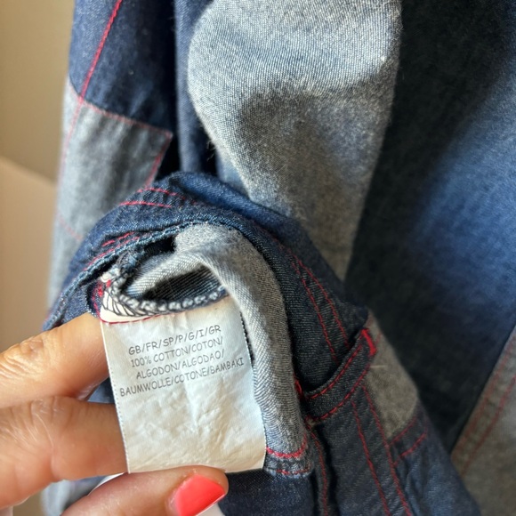 Coline Women’s XL Chambray Multicolor Collared Button Down Shirt Light Jacket - Picture 7 of 8